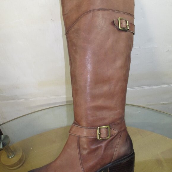Arturo Chiang Women's Knee High Riding Boots Brown Distressed Leather  Size 8.5 - Picture 9 of 10
